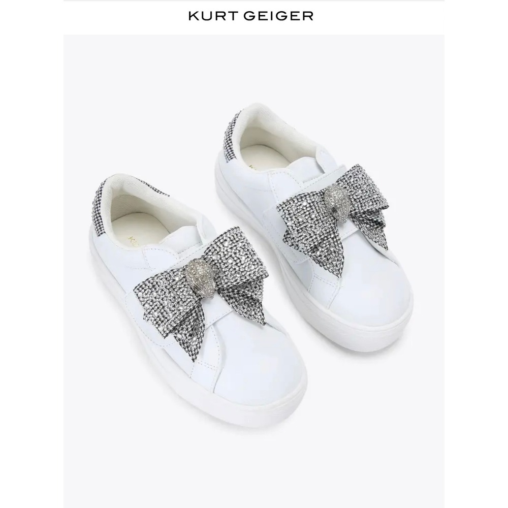 Kurt Geiger Kids Mini Laney Bow sneakers Size 8M toddler white bird skull gems